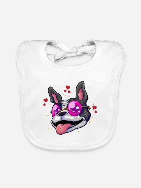 Boston Terrier Brille Humor - Baby Bio-Lätzchen - Weiß - Vorne