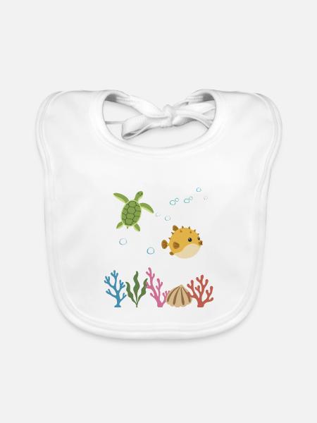 Meeresschildkröte Unterwasser Kinder Meer - Baby Bio-Lätzchen - Weiß - Vorne