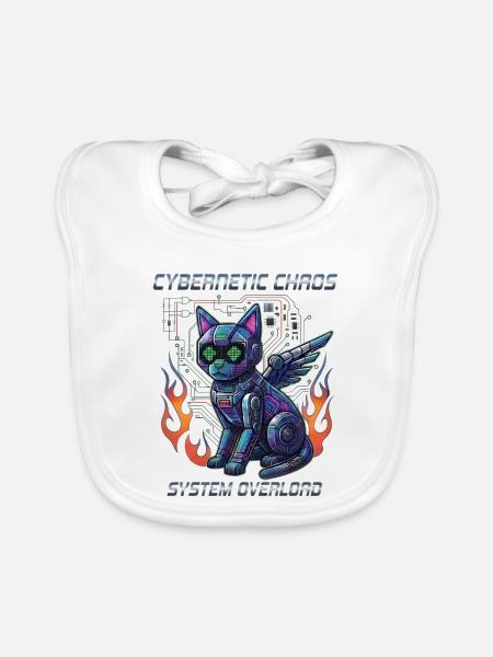 Katze Cybernetic Chaos, Cyberpunk - Baby Bio-Lätzchen - Weiß - Vorne