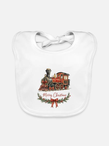 Aquarell Weihnachtszug mit Kranz - Baby Bio-Lätzchen - Weiß - Vorne