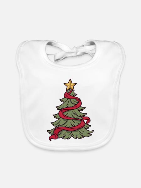 Weihnachtsbaum mit roter Band - Baby Bio-Lätzchen - Weiß
