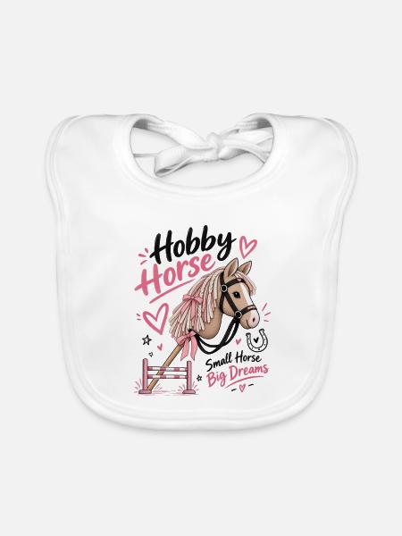 Lustiger Hobbypferdeliebhaber – Kleine Pferde-Große Träume - Baby Bio-Lätzchen - Weiß - Vorne