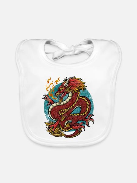 Drache Feuerdrache - Baby Bio-Lätzchen - Weiß - Vorne