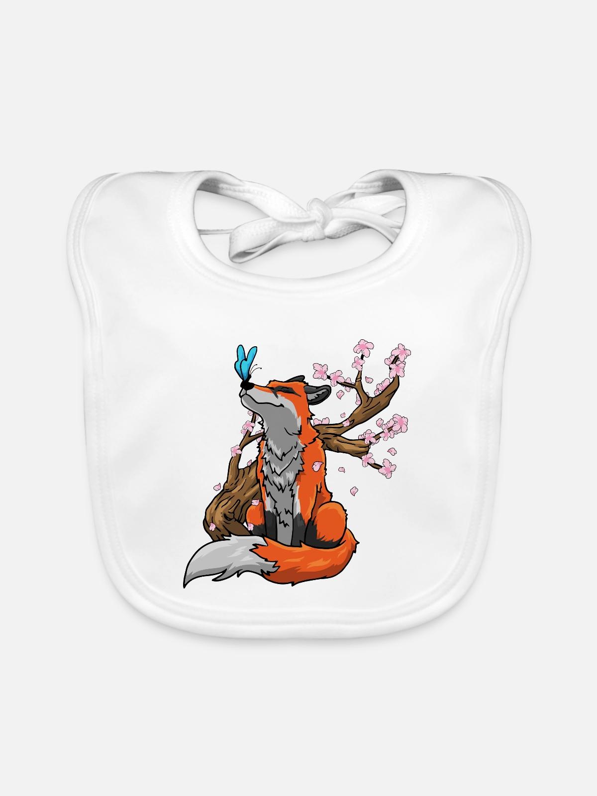 Fuchs Kirschblüten - Baby Bio-Lätzchen - Weiß - Vorne