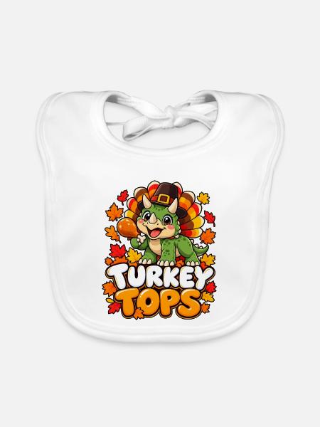 Herbst Dino Turkey Tops - Baby Bio-Lätzchen - Weiß - Vorne