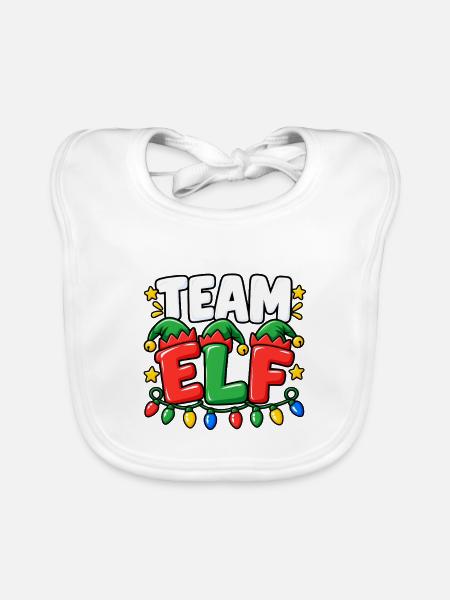 Team Elf Festliche Lichter - Baby Bio-Lätzchen - Weiß - Vorne