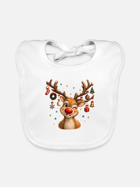 Vintage Christmas Reindeer, Cute Retro Reindeer - Baby Bio-Lätzchen - Weiß - Vorne