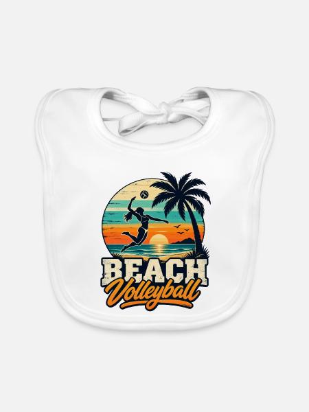 Beachvolleyball Sunset – Retro Beach Vibes - Baby Bio-Lätzchen - Weiß - Vorne