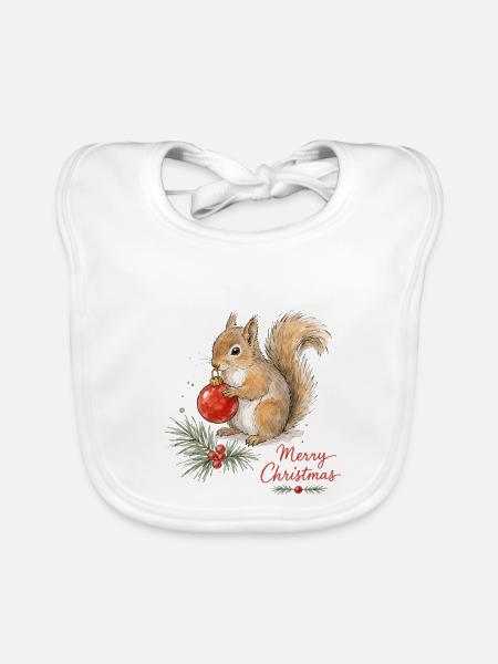 Weihnachtseichhörnchen mit Ornament - Baby Bio-Lätzchen - Weiß