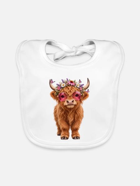 Highland Cow, Schottisches Rind, Hochland Rind - Baby Bio-Lätzchen - Weiß