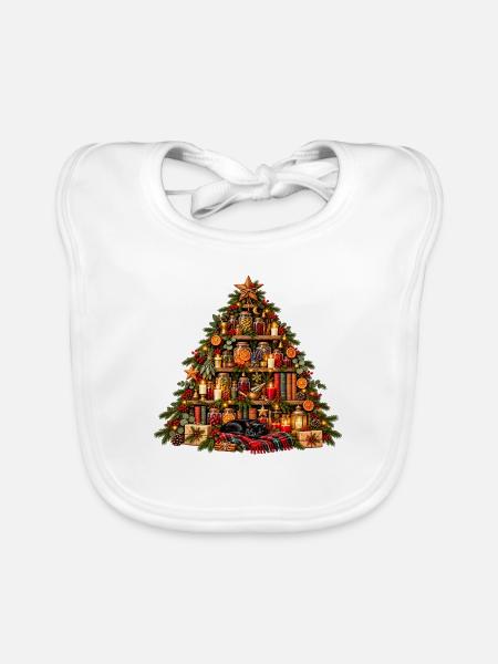 Weihnachtsapothekerbaum mit schwarzer Katze - Baby Bio-Lätzchen - Weiß - Vorne