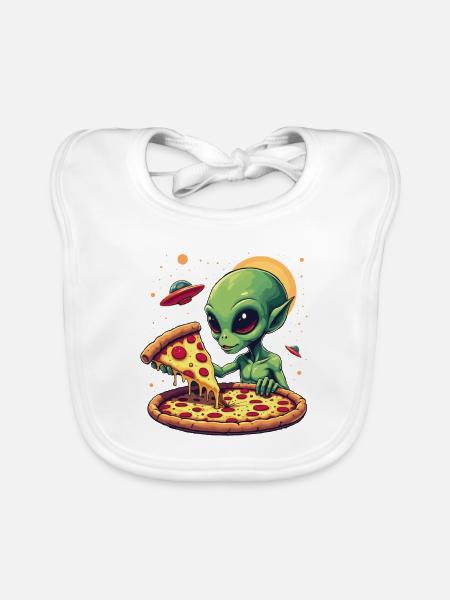 Foodie-Alien und Pizza-humorvolle Illustration - Baby Bio-Lätzchen - Weiß - Vorne