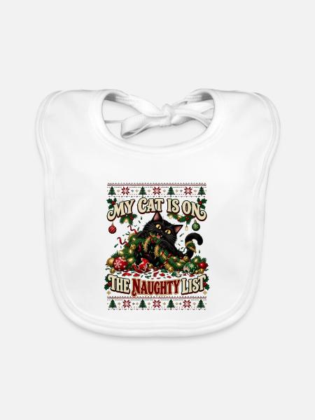 My Cat Is On The Naughty List - Baby Bio-Lätzchen - Weiß