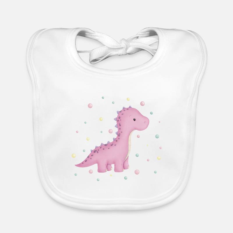 Dino Mädchen mit Punkten - Baby Bio-Lätzchen - Weiß