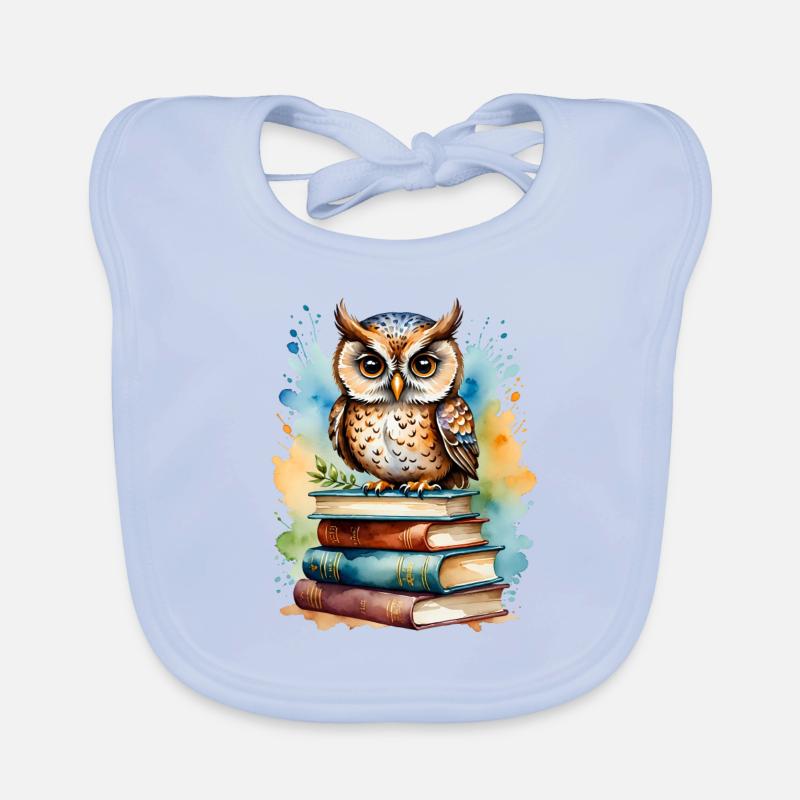Büchereule bunt Aquarell Baby Bio-Lätzchen