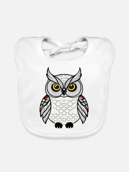 cute owl - Organic Baby Bibs - white - Front