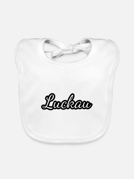 Luckau - Textdesign mit Stadtnamen - Baby Bio-Lätzchen - Weiß - Vorne