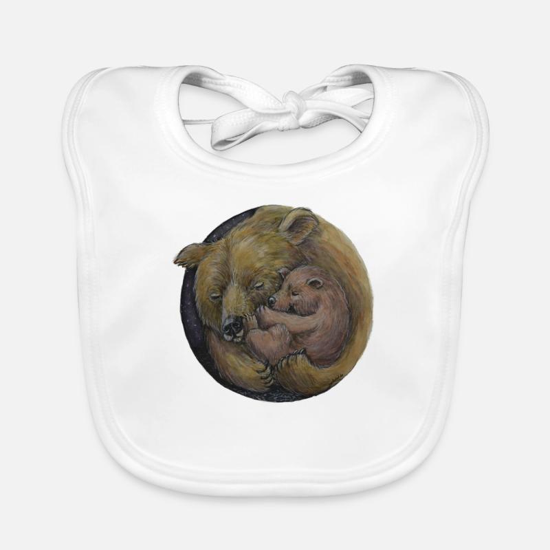 Ours maman avec bébé ours - sécurité - cadeau - Bavoir bio Bébé - blanc