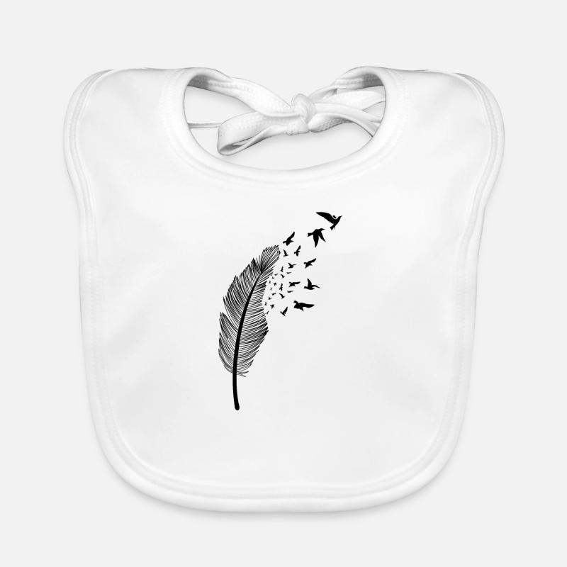 Plume et oiseau - Bavoir bio Bébé - blanc
