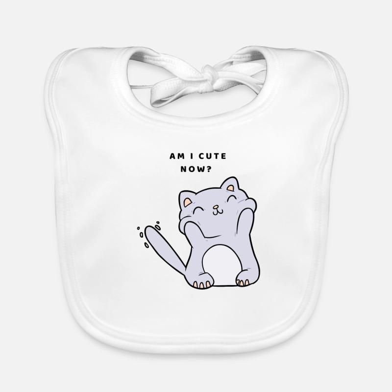 Chez I Cute Now chat chat chaton - Bavoir bio Bébé - blanc
