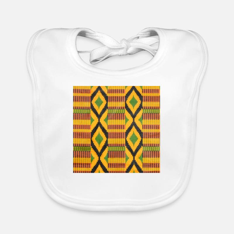 Motifs au losange coloré vert, jaune et noir - Bavoir bio Bébé - blanc
