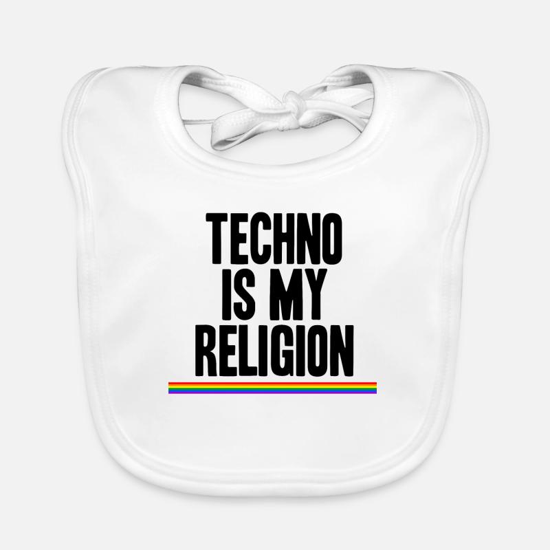 Techno is my Religion LGBT Regenbogen Geschenkidee Baby Bio-Lätzchen