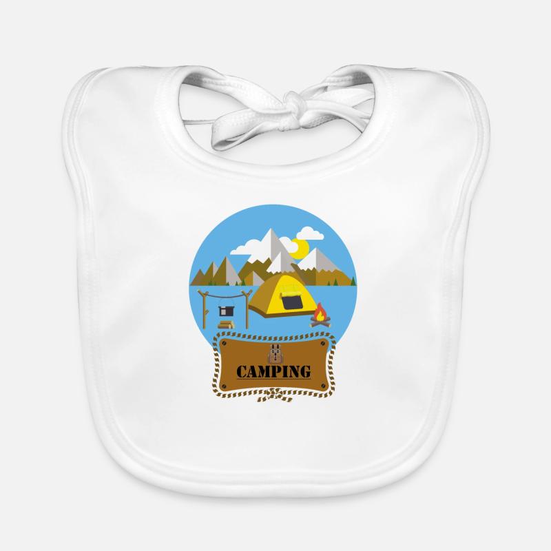 Flat Design Outdoor Camping Campfire Tent Mountains Organic Baby Bibs