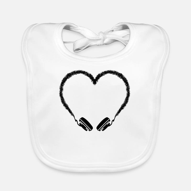 Écouteurs coeur - Bavoir bio Bébé - blanc