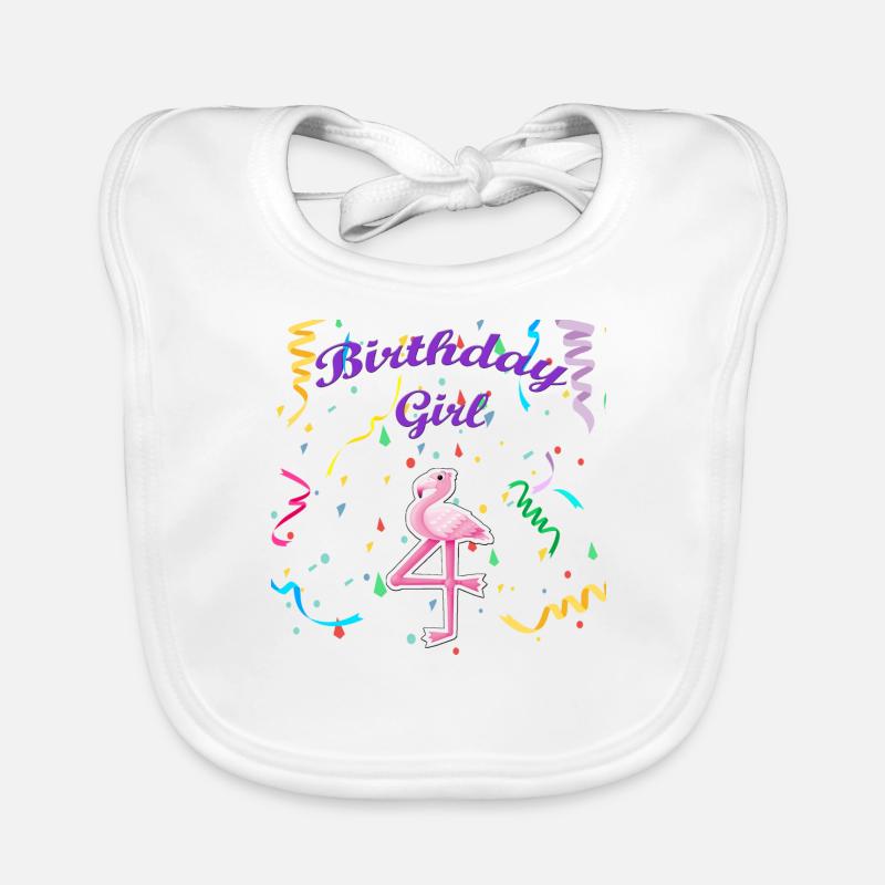 fille d'anniversaire 4 - Bavoir bio Bébé - blanc