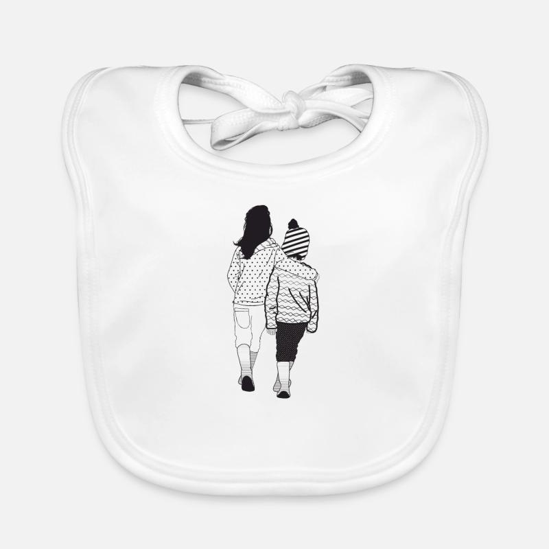 Frères et soeurs, à motifs en noir et blanc - Bavoir bio Bébé - blanc