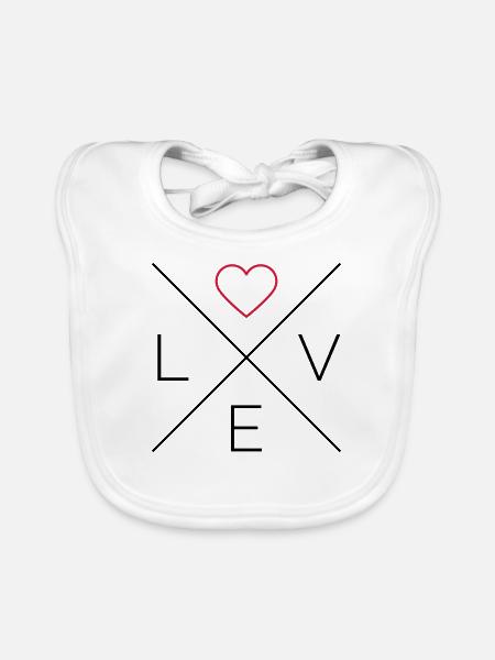 LOVE <3 compass - Organic Baby Bibs - white - Front