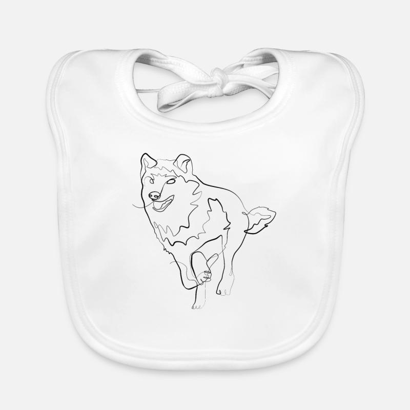 Wolf Dog - one line drawing Organic Baby Bibs