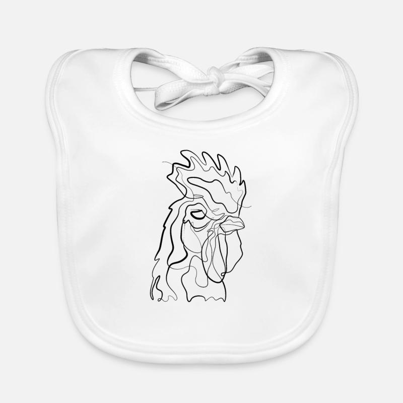 Coq - one line drawing - Bavoir bio Bébé - blanc