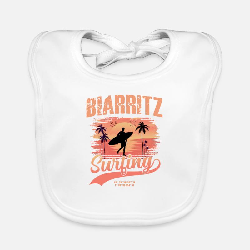 Surf pour surfeurs Vintage Biarritz Idée cadeau - Bavoir bio Bébé - blanc