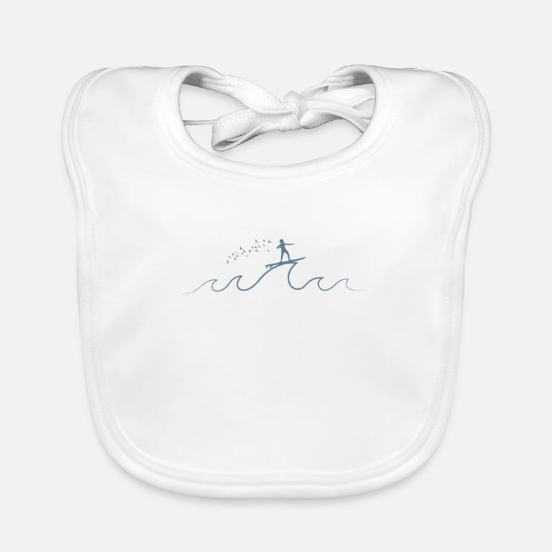 Stick figure surfs on a wave Organic Baby Bibs