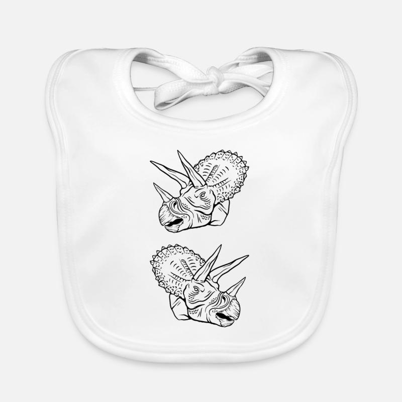 Triceratops Line Art Minimal Black Organic Baby Bibs