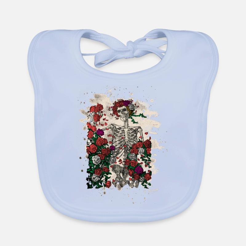 Skeleton & Roses – bleached Version Baby Bio-Lätzchen