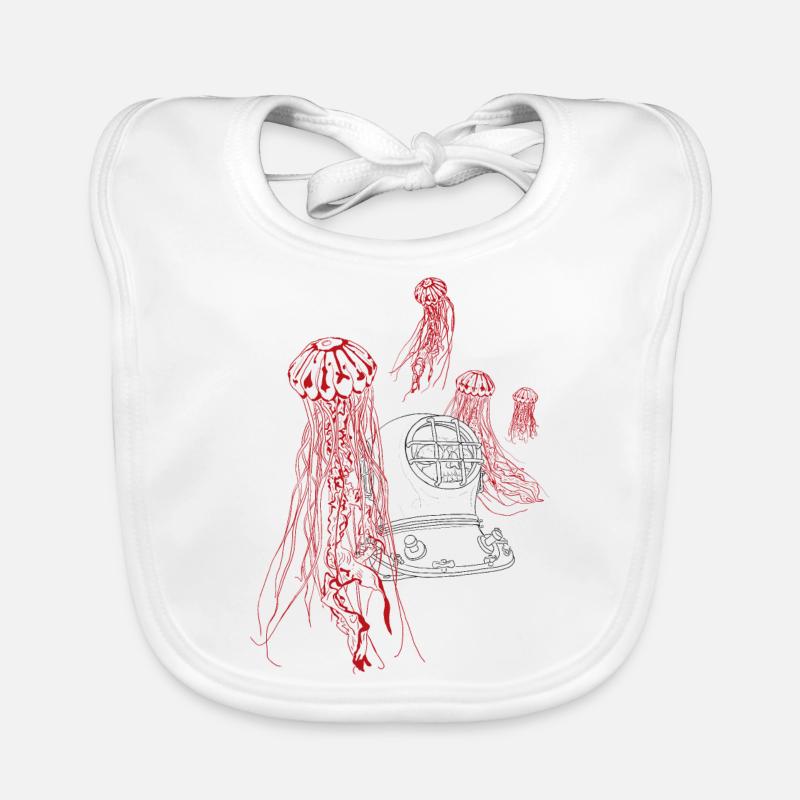 Mute cry from the sea, in black / red Organic Baby Bibs