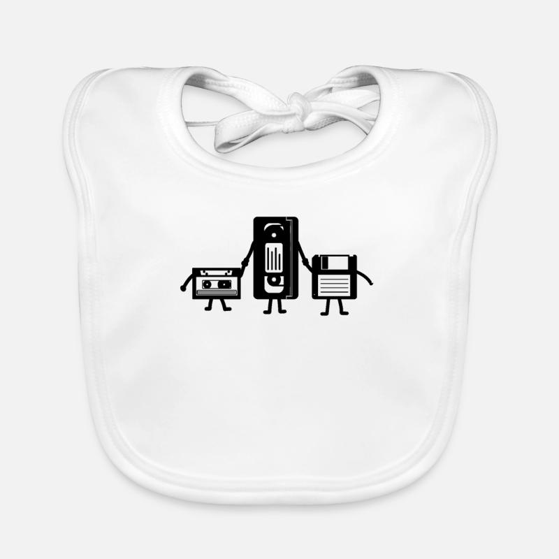 VHS cassette floppy diskette nerd geek gift Organic Baby Bibs