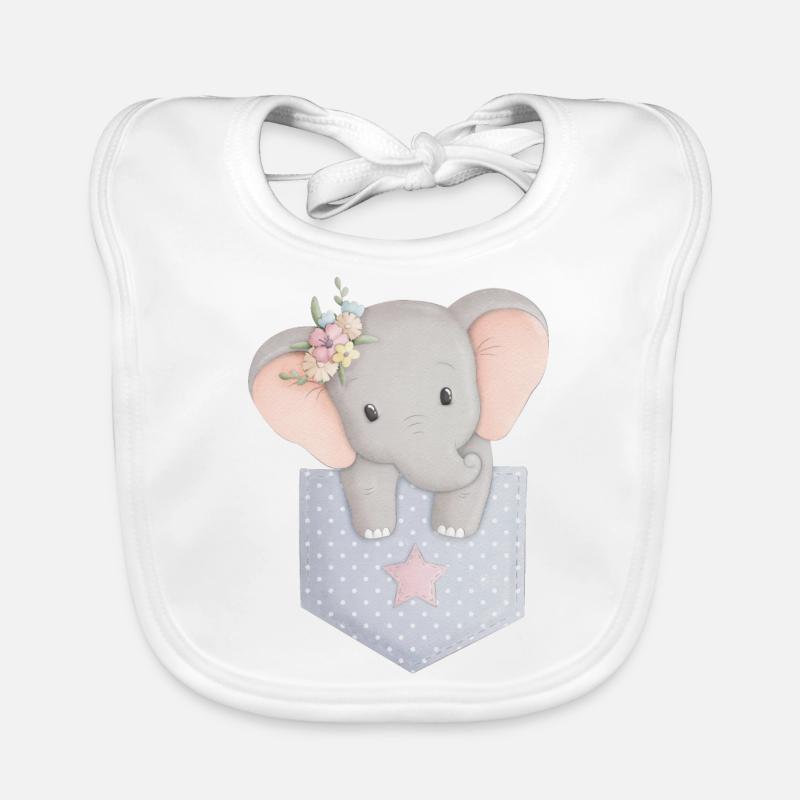 Elefant in Tasche mit Blume Baby Bio-Lätzchen