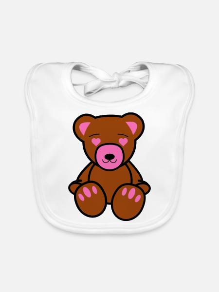 Teddy Bear Love - Organic Baby Bibs - white - Front