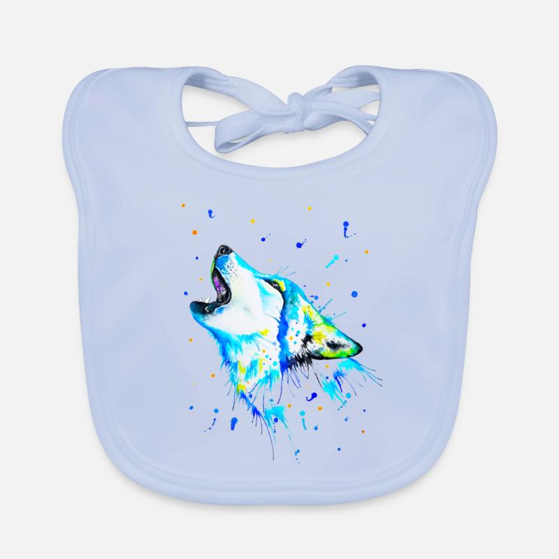 Blauer heulender Wolf Baby Bio-Lätzchen