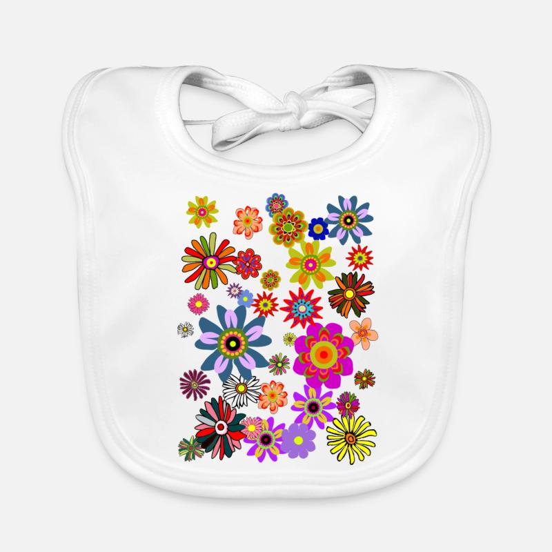 Flower Power Fleurs Pop Art Paix Amour - Bavoir bio Bébé - blanc