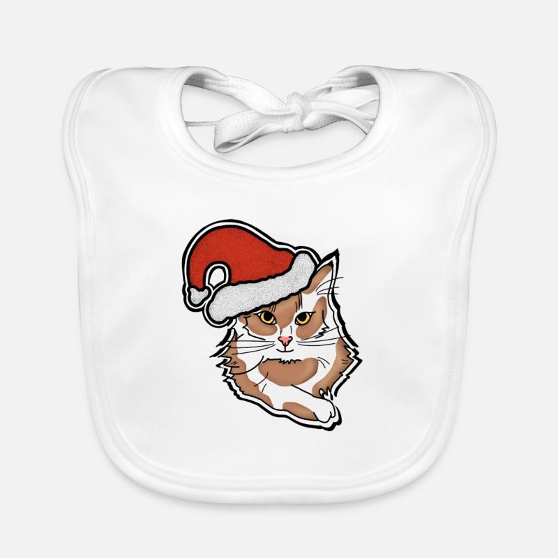 cat with chrismas hat Organic Baby Bibs