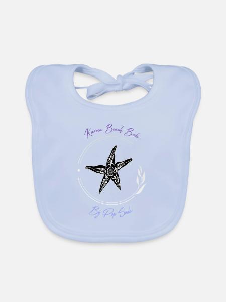 Karma Beach starfish purple blue - Organic Baby Bibs - sky blue - Front