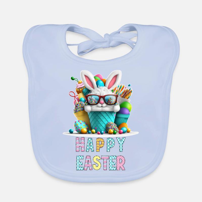 Merry Easter - Happy Easter Bunny Organic Baby Bibs