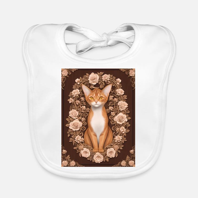 Holzschnitt einer Katze mit Rosenkranz Baby Bio-Lätzchen