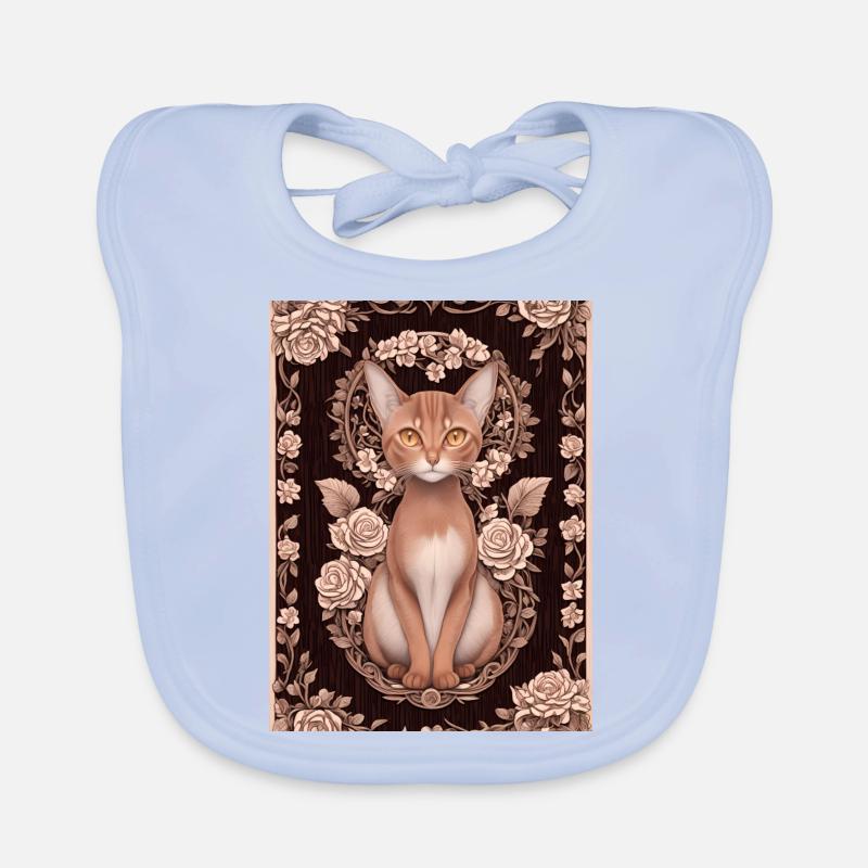 Holzschnitt einer Katze mit Rosen Baby Bio-Lätzchen