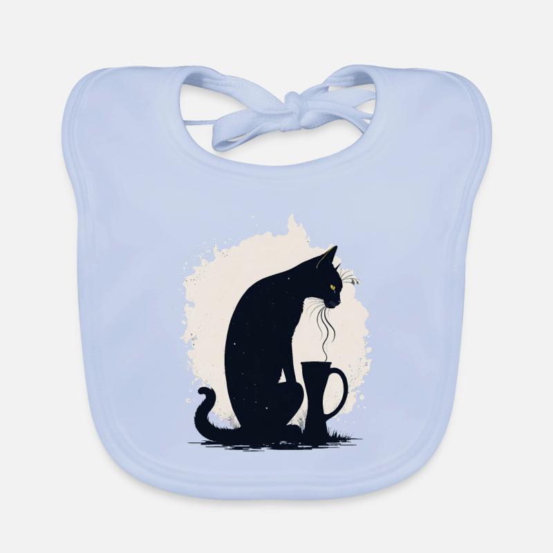 Black cat with coffee cup Organic Baby Bibs