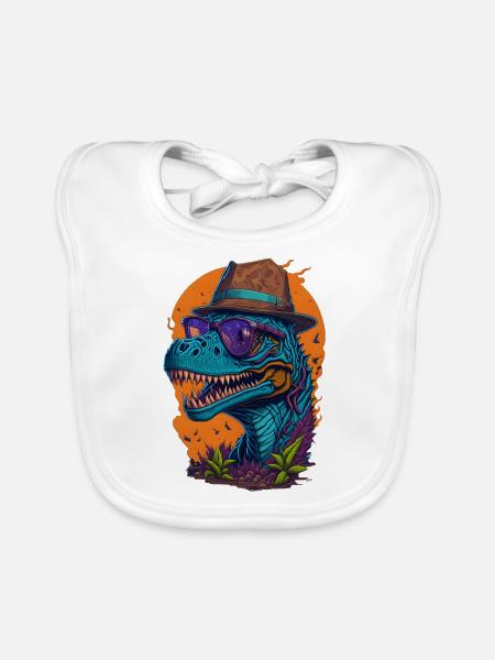 Dinosaure avec chapeau et lunettes Drôle à la mode - Bavoir bio Bébé - blanc - Devant